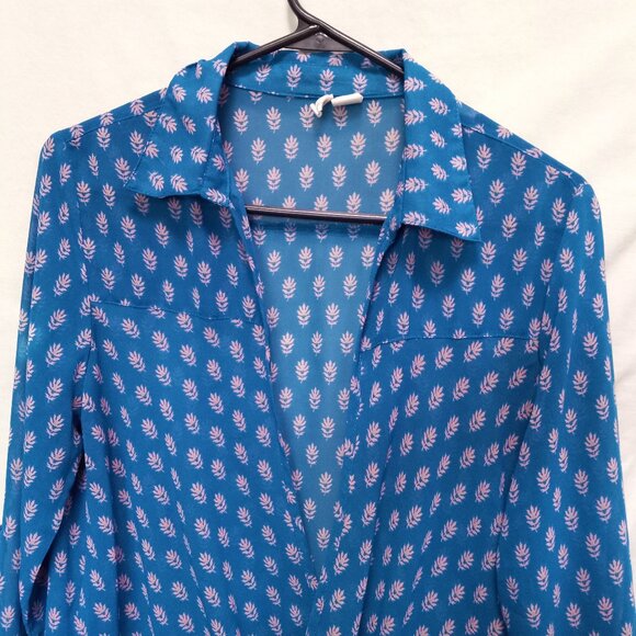 Japna Elegant Sheer Surplice Flowy Top Blouse Teal & Dusty Mauve Size LG - Picture 7 of 13